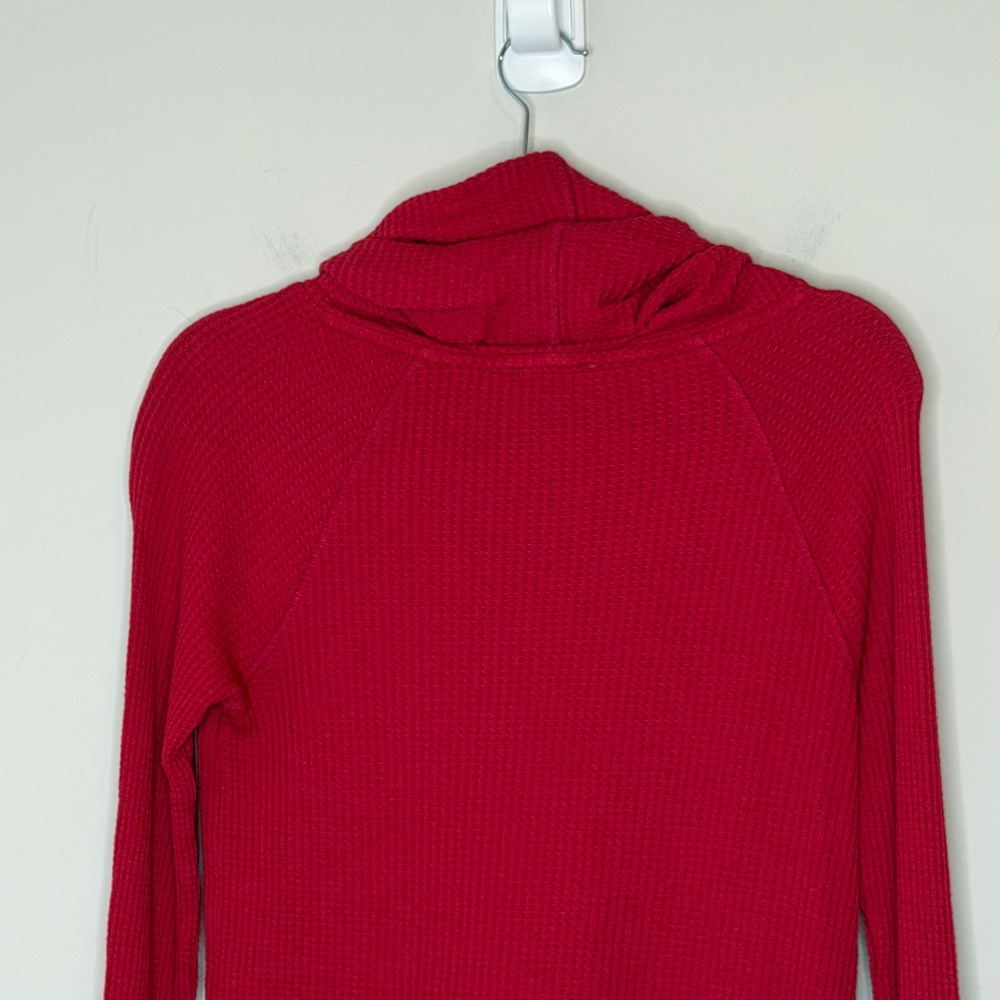 Sundance Womens Red Waffle Knit Cowl Neck Thermal Top Small Cotton Modal Blend - Picture 11 of 13